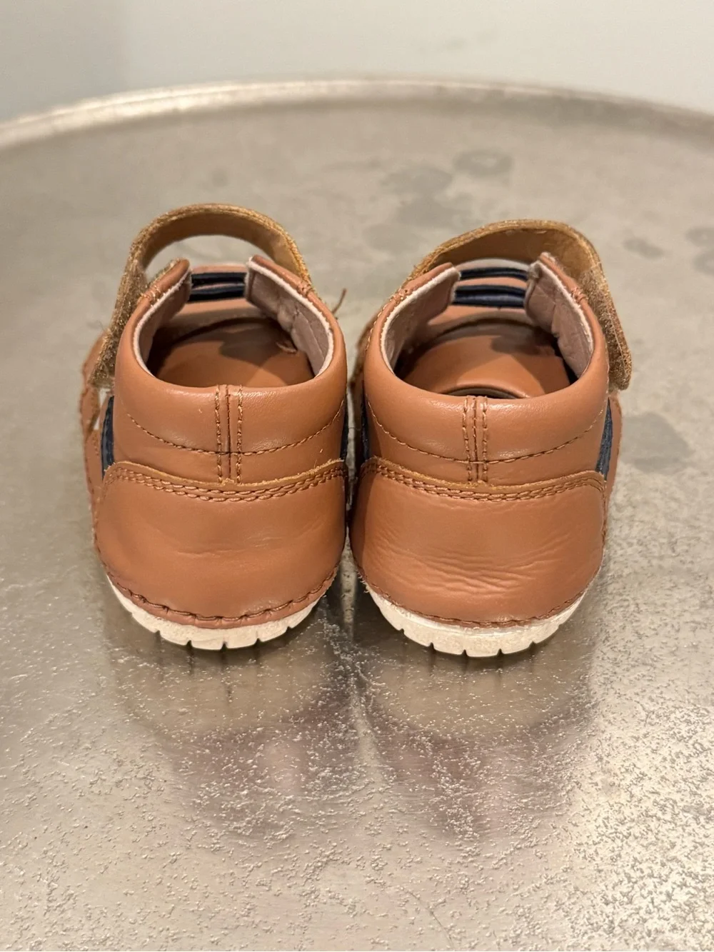 Old Soles Toddler First Walker Leather Sneakers – Brown & Navy